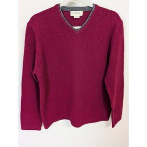 Vintage J Crew Mens 100% Lambswool Red V Neck Sweater Sz L Preppy Academia